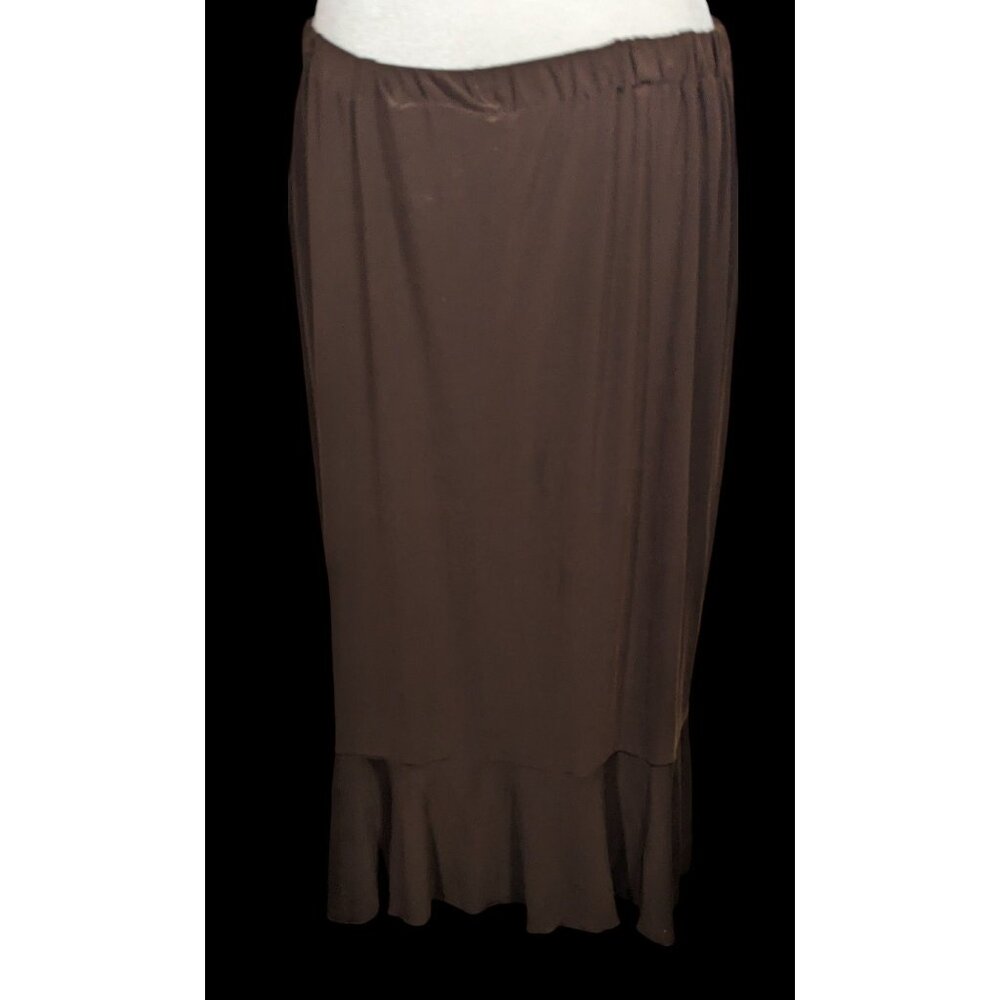 Vintage Nice Wear Brown Midi Skirt With Subtle Ruffle Edge